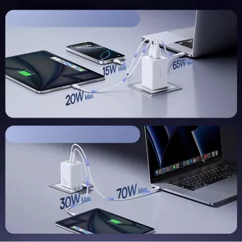 Baseus EnerFill FE11 2 x USB-C / USB-A 100W - Balta