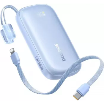 Baseus EnerFill FC21 Qpow 3 Ultra 10000mAh 45W Power Bank su nuimamais USB-C/Lightning laidais - mėlyna