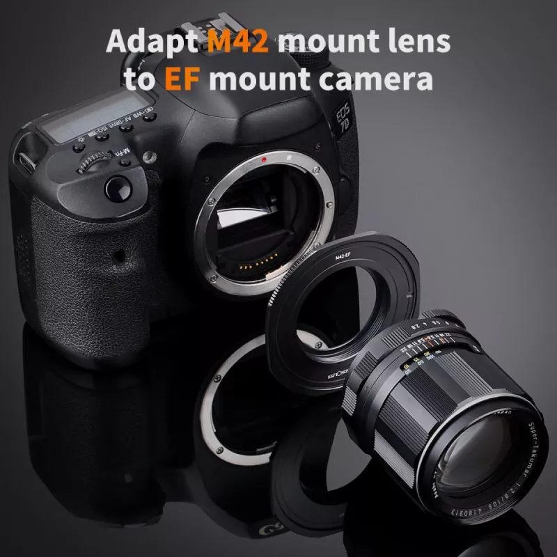 K&F Concept PRO objektyvo tvirtinimo adapteris Canon EOS EF/EF-S prie M42 korpuso – juodas