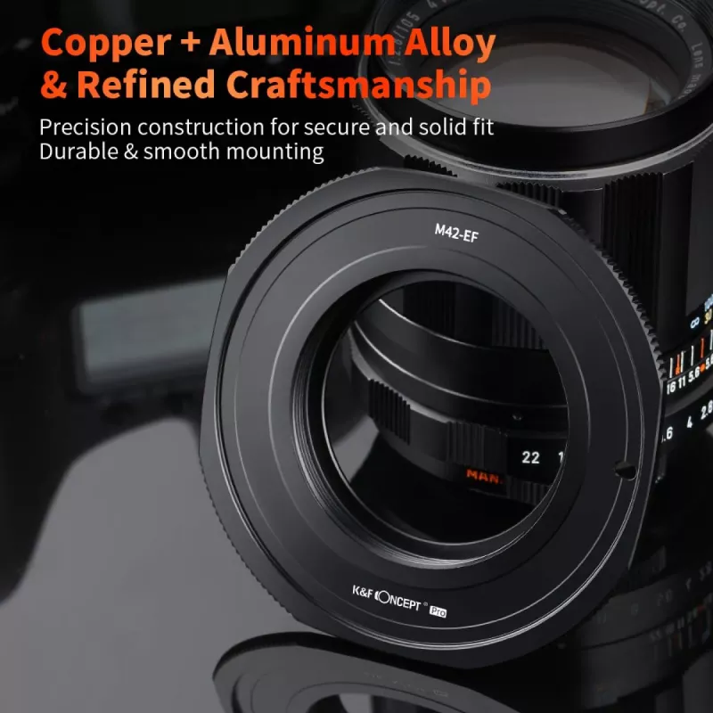 K&F Concept PRO objektyvo tvirtinimo adapteris Canon EOS EF/EF-S prie M42 korpuso – juodas