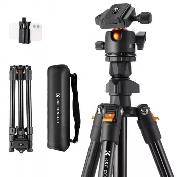 K&F Concept K234A0 + BH-28L Fotoaparato Trikojis, Aliuminio Lydinys, 8 kg Apkrova, 160 cm Maksimalus Aukštis, Rutulinė Galvutė, Užverčiamos Spynos, Konvertavimas į Monopodą