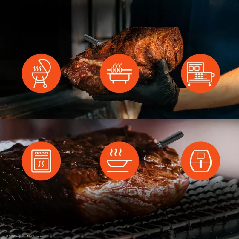 Meatmeet Pro išmanusis virtuvės termometras su Bluetooth/WiFi programa, skirta griliui, orkaitei, rūkyklai - juoda