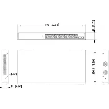 Hikvision DS-3E1528P-EI 24 prievadų Gigabit PoE+ valdomas jungiklis