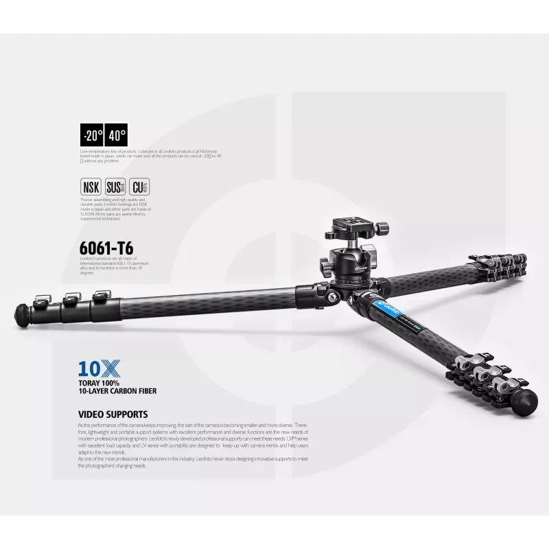 Leofoto LSR-284C+LH-30 CNC Tripod su niveliavimo pagrindu ir paniravimo spaustuku, 4 sekcijų 28/25/22/19mm