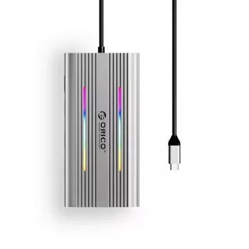 ORICO XCR 12-in-1 USB-C Docking Station su RGB, 3x USB-A, USB-C PD 100W, HDMI 4K, VGA, RJ45 Gigabit, SD/microSD kortelių skaitytuvu - sidabrinė