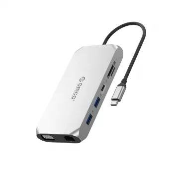 ORICO XCR 12-in-1 USB-C Docking Station su 2x HDMI 4K 60Hz, VGA, USB-A 3.1, USB-C PD 100W, Gigabit Ethernet, SD/microSD, Audio – Pilka