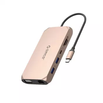 ORICO XCR 12-in-1 USB-C Docking Station, 2x USB-A 3.1, 1x USB-A 2.0, 1x USB-C PD 100W, 1x USB-C 3.1, 2x HDMI 2.0 4K 60Hz, 1x VGA 1080p, 1x SD 3.0, 1x microSD 3.0, 1x RJ45 Gigabit Ethernet, 1x Audio CTIA 3.5mm, Rose Gold