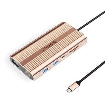ORICO XDR 12-in-1 USB-C Docking Station su 100W PD, HDMI 4K, VGA, Gigabit Ethernet, SD/MicroSD kortelių skaitytuvu - Rožinis auksas