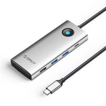 ORICO PW11 USB-C 8-in-1 Docking Station, 2x USB-A 3.0, 1x USB-A 2.0, 1x USB-C 3.0, 1x USB-C PD 100W, 1x HDMI 4K 60Hz, 1x VGA 1080P 60Hz, 1x RJ45 Gigabit Ethernet, Silver