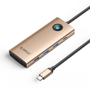 ORICO PW11 USB-C Hub 8-in-1 2x USB-A 3.0, 1x USB-A 2.0, 1x USB-C 3.0, 1x USB-C PD 100W, 1x HDMI 4K 60Hz, 1x VGA 1080P 60Hz, 1x RJ45 Gigabit Ethernet - Rose Gold