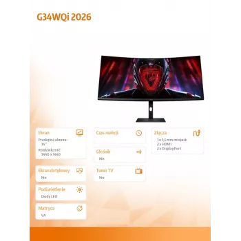 XIAOMI Creptas žaidimų monitorius G34WQi 2026 34 inch UWQHD 180Hz VA 1ms FreeSync Premium Pro HDR400