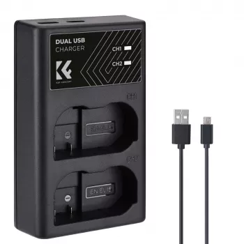K&F Concept Dvigubas USB įkroviklis Nikon EN-EL15 D7000 D7500 D850 D750
