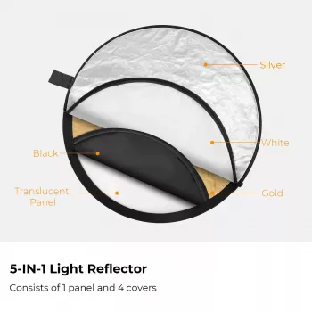 K&F Concept 5-in-1 Round Reflector 110cm su difuzoriumi ir nešiojimo dėklu - KF18.0003