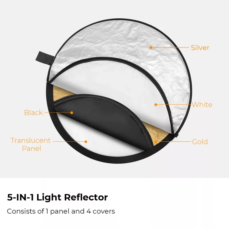 K&F Concept 5-in-1 Round Reflector 110cm su difuzoriumi ir nešiojimo dėklu - KF18.0003