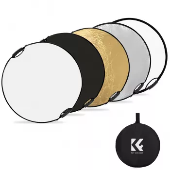 K&F Concept 5-in-1 Round Photography Reflector with Handle 80cm (32 inch) - Gold/Silver/White/Black/Translucent Diffuser