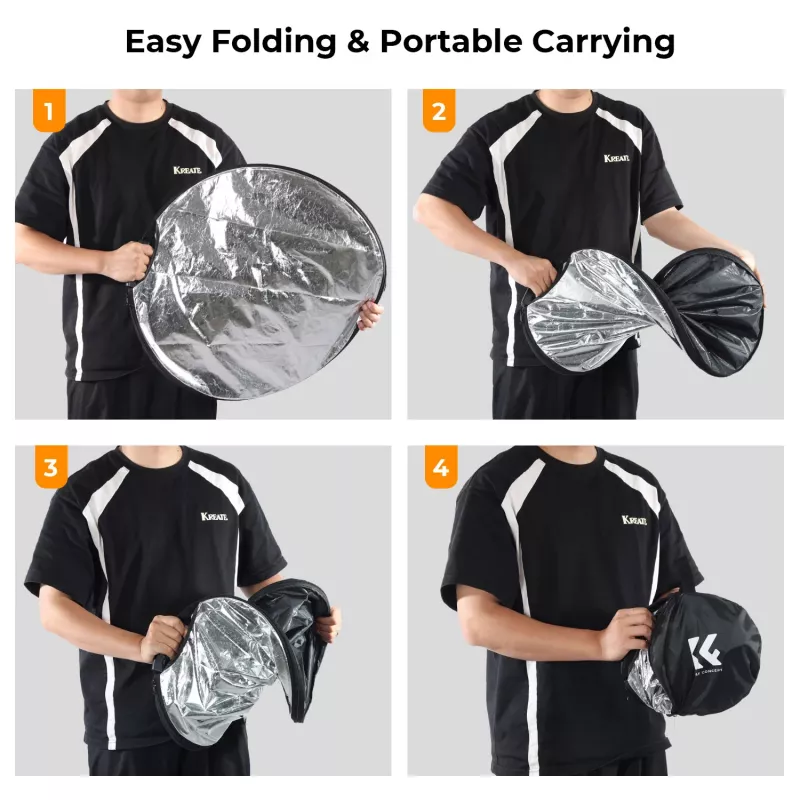 K&F Concept 5-in-1 Round Photography Reflector with Handle 80cm (32 inch) - Gold/Silver/White/Black/Translucent Diffuser