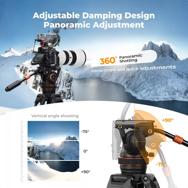 K&F Concept profesionalus video trikojis su fluidine galvute 192cm KF09.147