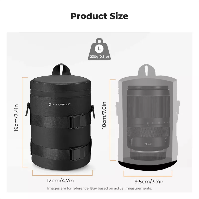 K&F Concept Waterproof Lens Pouch Case Small 12x8cm su pūstuvu - Juoda