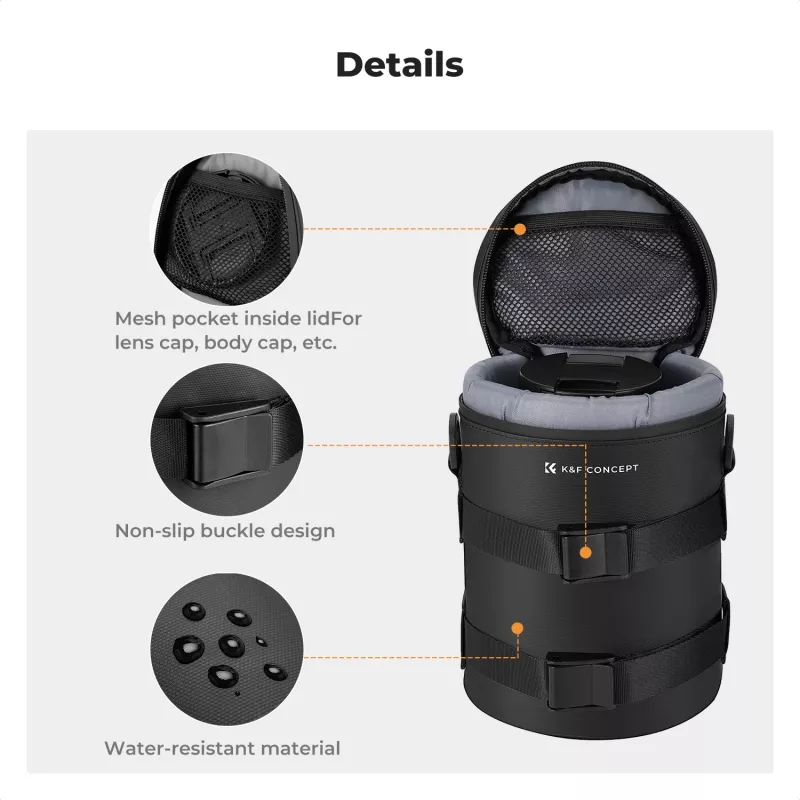 K&F Concept Waterproof Lens Pouch Case Small 12x8cm su pūstuvu - Juoda