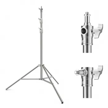 K&F Concept KF34.044 280cm aliuminio šviesos stovas su 1/4 inch-20 ir 3/8 inch-16 reversiniu sriegiu, 5 kg keliamoji galia, 3 sekcijomis, fiksavimo spaustukais, spyruokline amortizacija, juodas