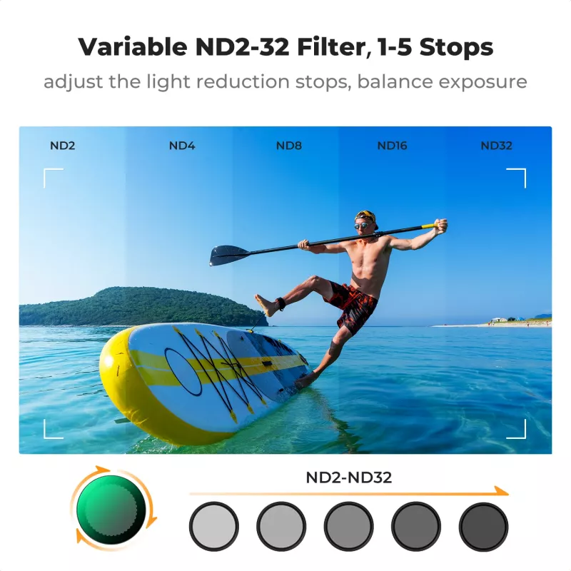 K&F Concept Nano-X Series kintamo tankio ND filtras ND2-ND32, skirtas DJI Osmo Action 3/4/5 Pro