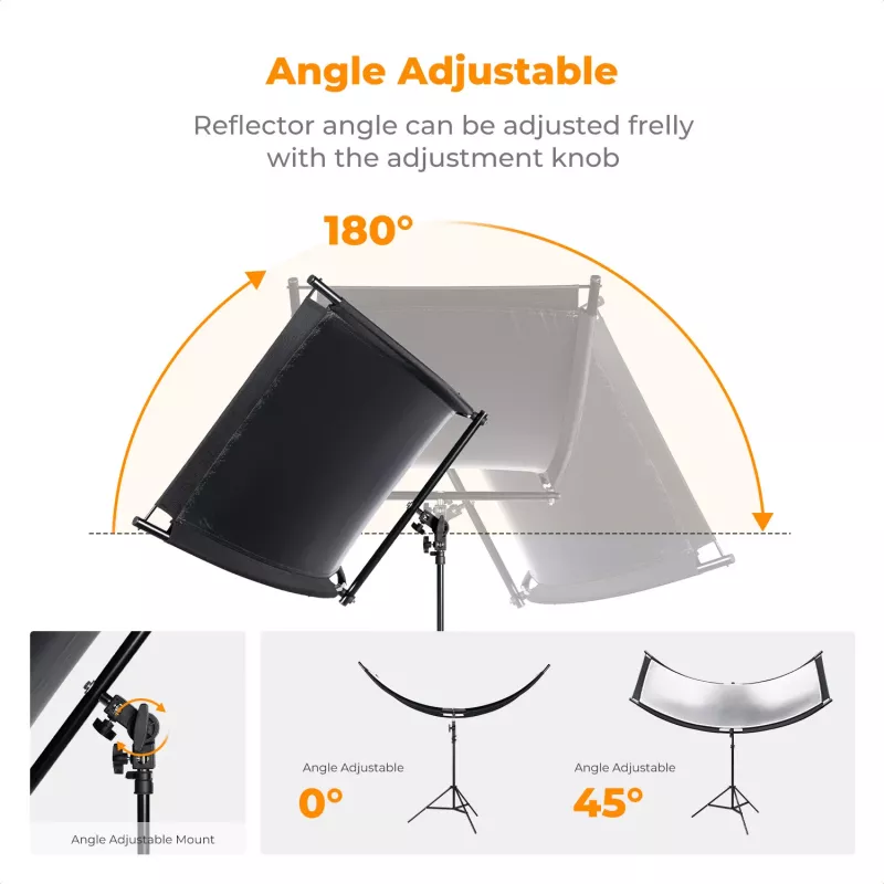 K&F Concept U-Shape 4-in-1 Curved Reflector 180x60cm su šviesos stovu ir nešiojimo krepšiu