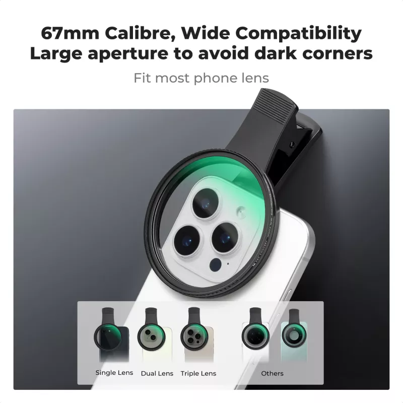 KF Black Diffusion 1/4 Filtras 67mm su Užsegamu Adapteriu išmaniajam telefonui