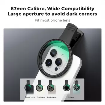 KF 2-in-1 Black Diffusion 1/4 + CPL Phone Filter Kit 67mm Clip-On