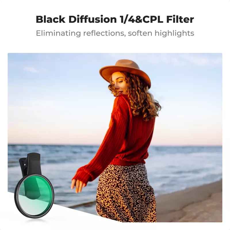 KF 2-in-1 Black Diffusion 1/4 + CPL Phone Filter Kit 67mm Clip-On