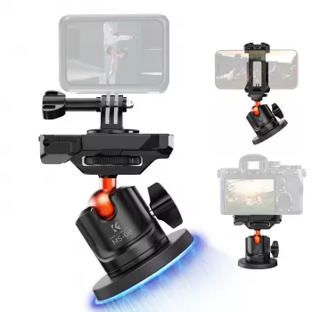 KF 3D Ball Head Magnetic Base Mount for GoPro Smartphone Camera with 1/4 inch Thread KF31.156 Black
