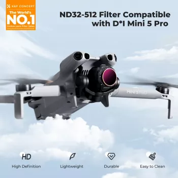 K&F kintamo tankio ND filtras ND32-ND512, skirtas DJI Mini 5 Pro dronui, AGC stiklas, KF02.0004
