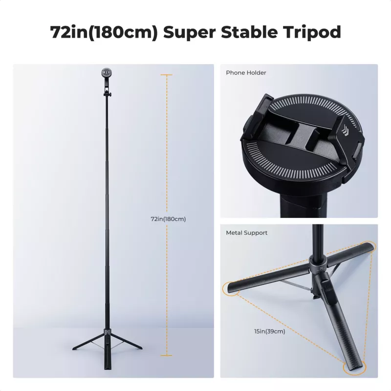 K&F Concept X97-C Selfie Stick Tripod 180 cm su MagSafe magnetiniu laikikliu ir Bluetooth nuotolinio valdymo pulteliu (Juoda)