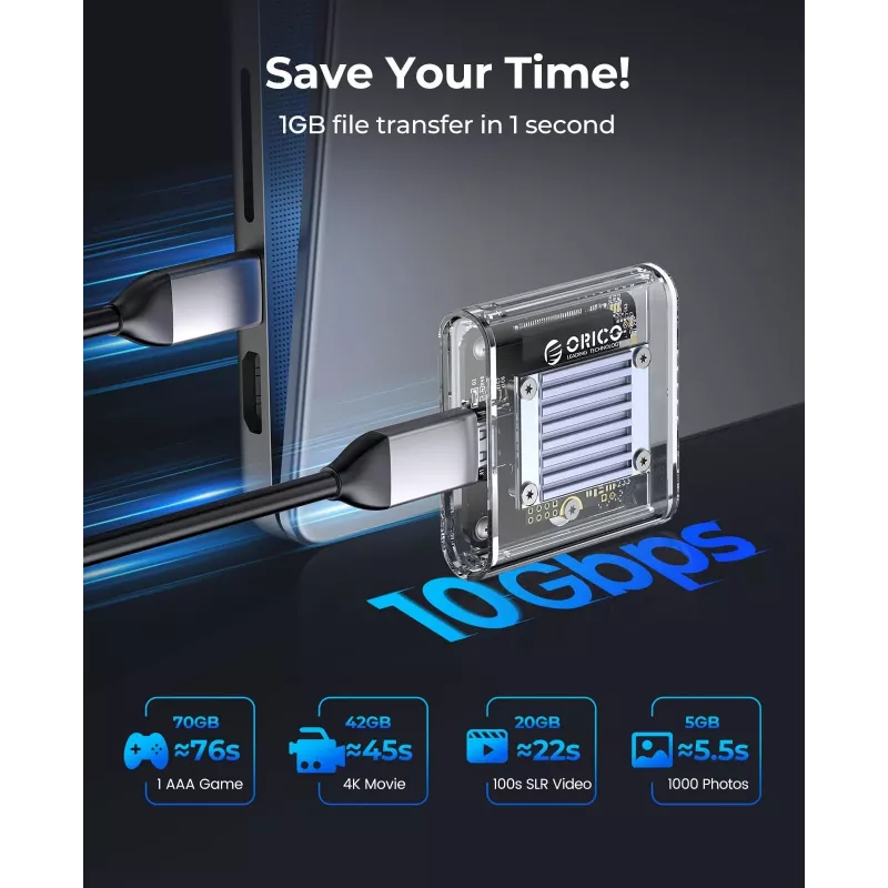 Orico TC20-M2-10G M.2 NVMe USB-C 3.2 SSD Enclosure - Transparent