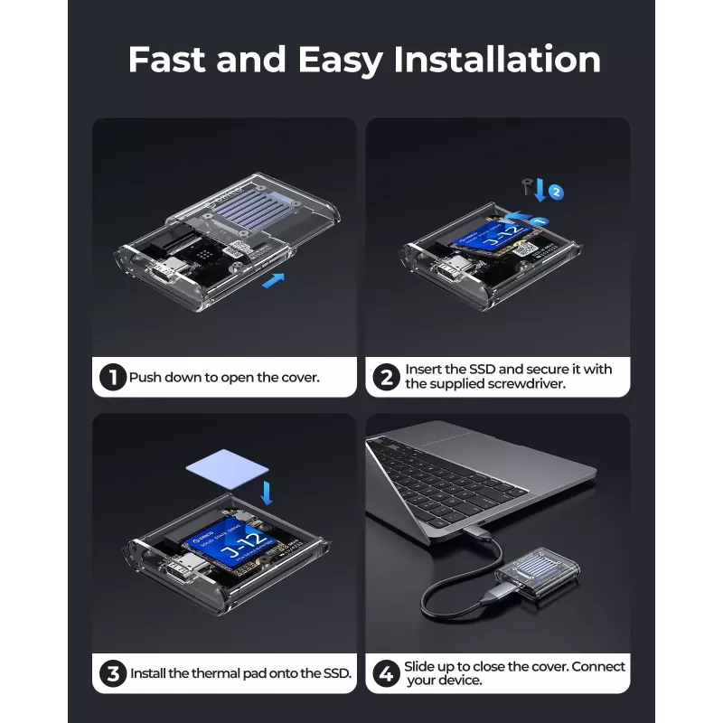 Orico TC20-M2-10G M.2 NVMe USB-C 3.2 SSD Enclosure - Transparent