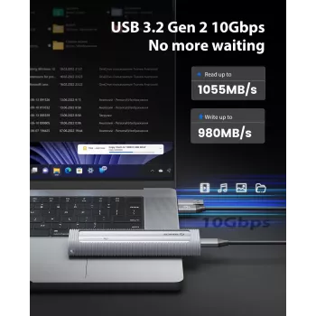 ORICO AXM2-G2-V1 M.2 NVMe SSD korpusas USB-C/USB-A 10Gbps - Pilka