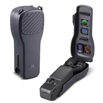 KF kietas PC apsauginis dėklas, skirtas DJI Osmo Pocket 3/4 su dirželiu – juodas