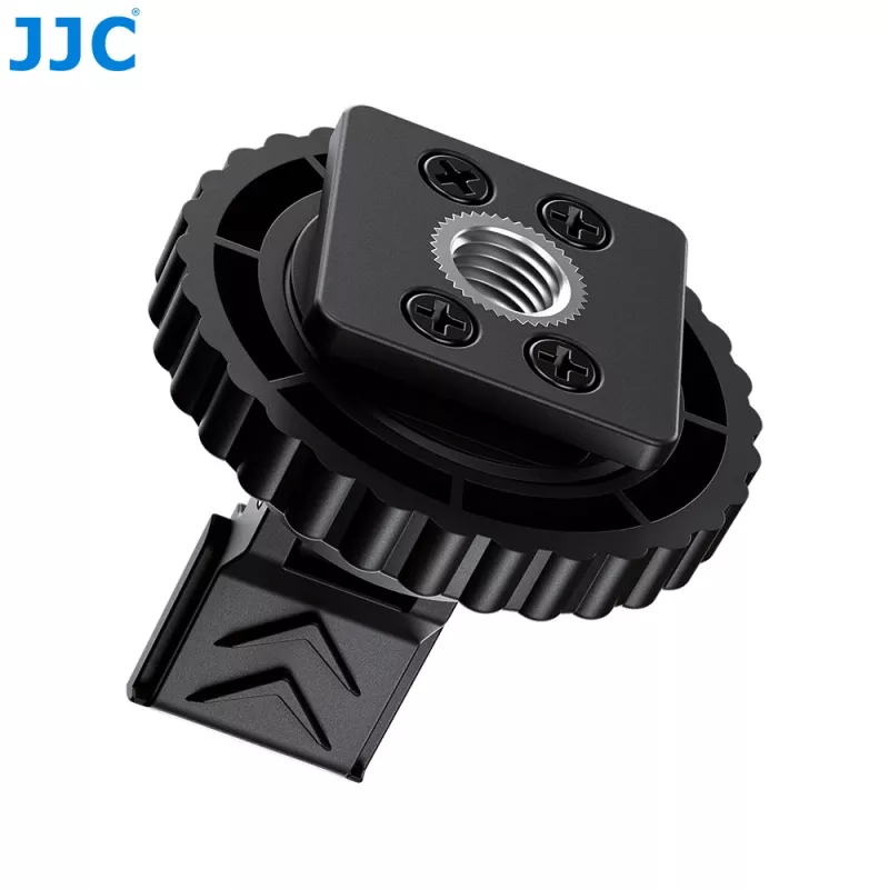JJC HC-DMN Adapteris nuo karštosios kurpės iki 1/4 inch-20 sriegio mikrofonų laikikliui, juodas