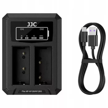JJC Dvigubas USB-C įkroviklis 2x Fujifilm NP-W126 / NP-W126S akumuliatoriams DCH-W126TC