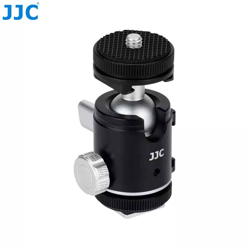 JJC BH-SM1 3D Mini Ballhead iš aliuminio lydinio su 3 Cold Shoe laikikliais, 1/4 inch sriegiu, juodas