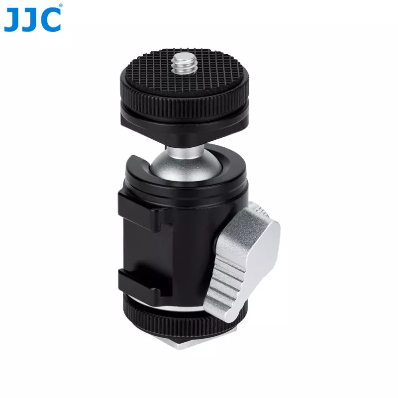 JJC BH-SM1 3D Mini Ballhead iš aliuminio lydinio su 3 Cold Shoe laikikliais, 1/4 inch sriegiu, juodas