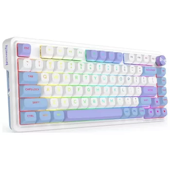 Redragon Ucal Max K673WBP-RGB-MAX Tri-Mode mechaninė klaviatūra 75% 82 klavišų, karšto keitimo, gasket mount, PBT klavišai, RGB, balta/juoda/violetinė