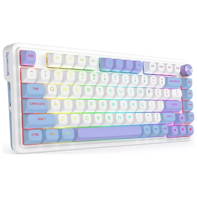 Redragon Ucal Max K673WBP-RGB-MAX Tri-Mode mechaninė klaviatūra 75% 82 klavišų, karšto keitimo, gasket mount, PBT klavišai, RGB, balta/juoda/violetinė