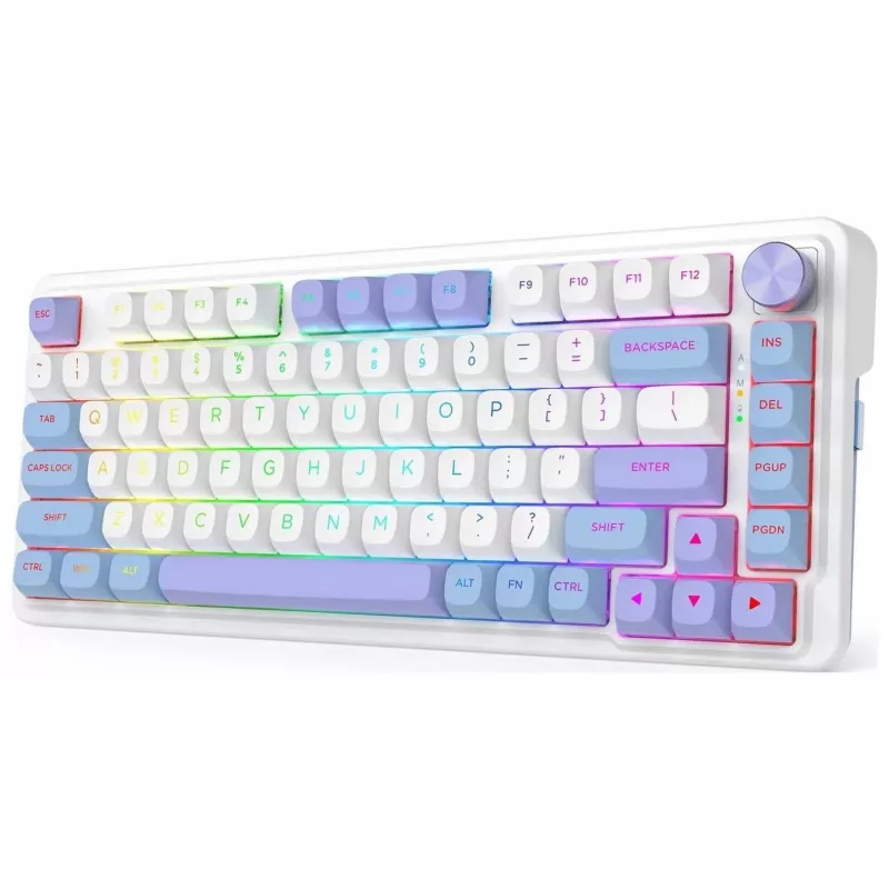 Redragon Ucal Max K673WBP-RGB-MAX Tri-Mode mechaninė klaviatūra 75% 82 klavišų, karšto keitimo, gasket mount, PBT klavišai, RGB, balta/juoda/violetinė