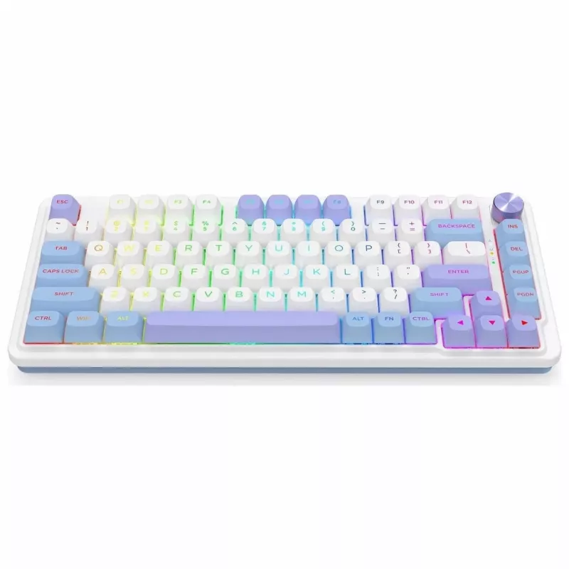 Redragon Ucal Max K673WBP-RGB-MAX Tri-Mode mechaninė klaviatūra 75% 82 klavišų, karšto keitimo, gasket mount, PBT klavišai, RGB, balta/juoda/violetinė