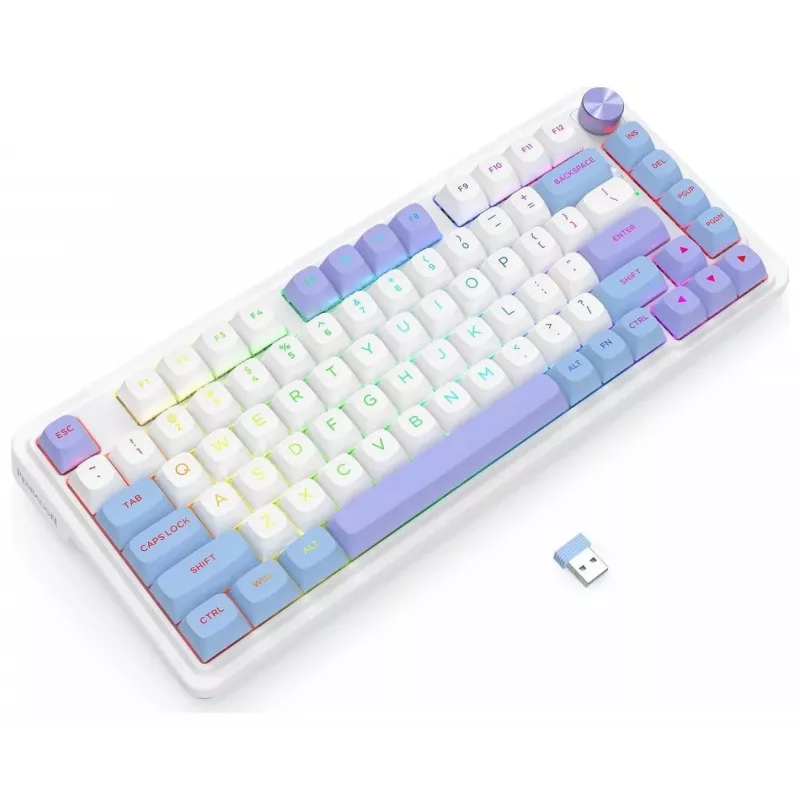 Redragon Ucal Max K673WBP-RGB-MAX Tri-Mode mechaninė klaviatūra 75% 82 klavišų, karšto keitimo, gasket mount, PBT klavišai, RGB, balta/juoda/violetinė