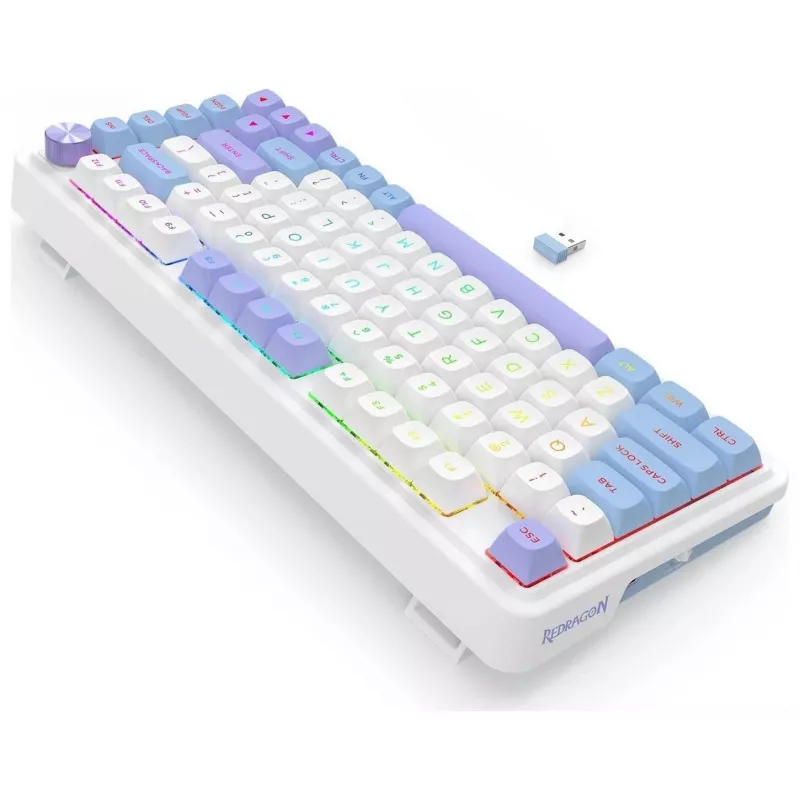 Redragon Ucal Max K673WBP-RGB-MAX Tri-Mode mechaninė klaviatūra 75% 82 klavišų, karšto keitimo, gasket mount, PBT klavišai, RGB, balta/juoda/violetinė