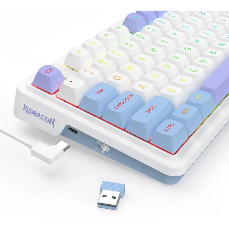 Redragon Ucal Max K673WBP-RGB-MAX Tri-Mode mechaninė klaviatūra 75% 82 klavišų, karšto keitimo, gasket mount, PBT klavišai, RGB, balta/juoda/violetinė