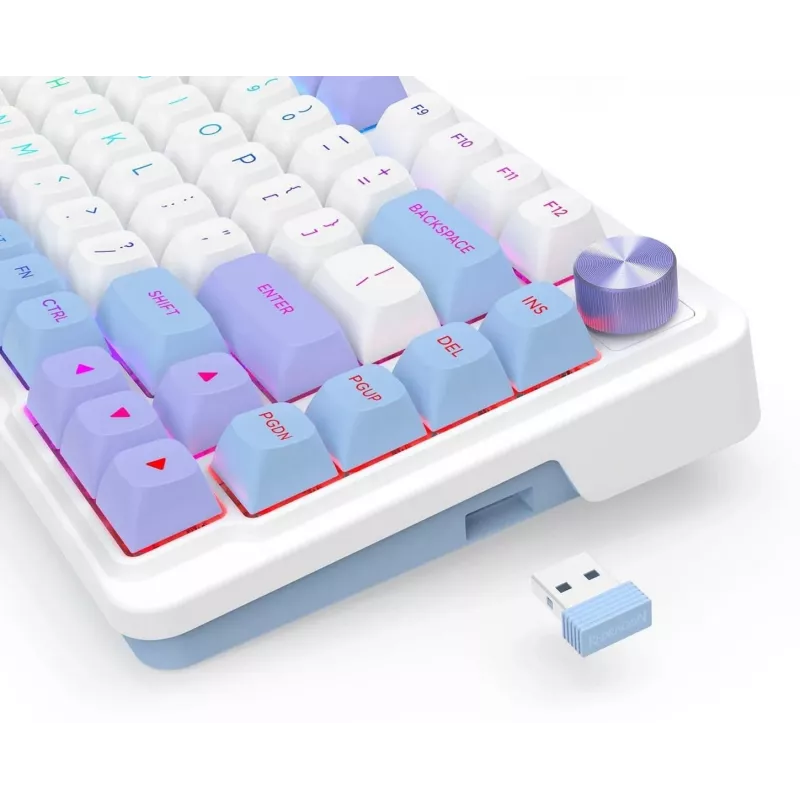 Redragon Ucal Max K673WBP-RGB-MAX Tri-Mode mechaninė klaviatūra 75% 82 klavišų, karšto keitimo, gasket mount, PBT klavišai, RGB, balta/juoda/violetinė