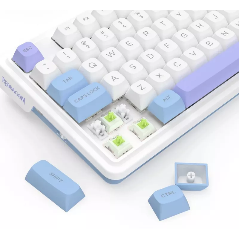 Redragon Ucal Max K673WBP-RGB-MAX Tri-Mode mechaninė klaviatūra 75% 82 klavišų, karšto keitimo, gasket mount, PBT klavišai, RGB, balta/juoda/violetinė