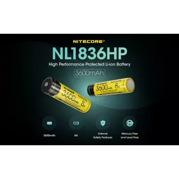 Nitecore NL1836HP 3600mAh 18650 Li-ion Button Top Battery